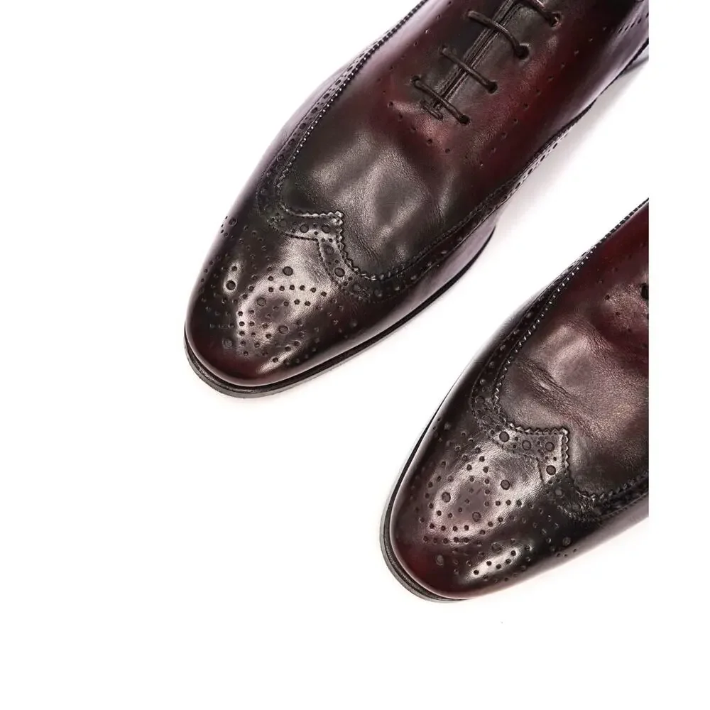 $1,295 SANTONI - Oxblood Leather Wingtip Oxfords - US 12 (11UK)